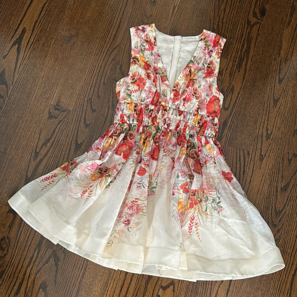 ZIMMERMANN Wonderland V-Neck Floral-Print Linen & Silk-Blend Organza Dress - Picture 9 of 13